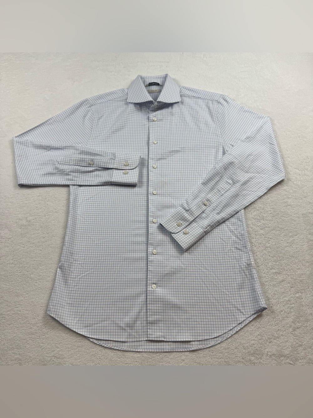 Suitsupply traveller shirt man’s 38/15 checkered white blue long sleeve ButtonUP